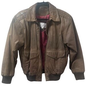 Vintage Nordstrom Brown Genuine Leather Flight Jacket Aviator Bomber Aize Peti